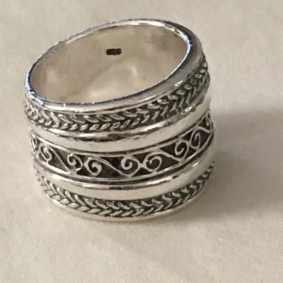 Sterling Silver Cigar Band Ring With Rope Design Sz 5 - Picture 5 of 6